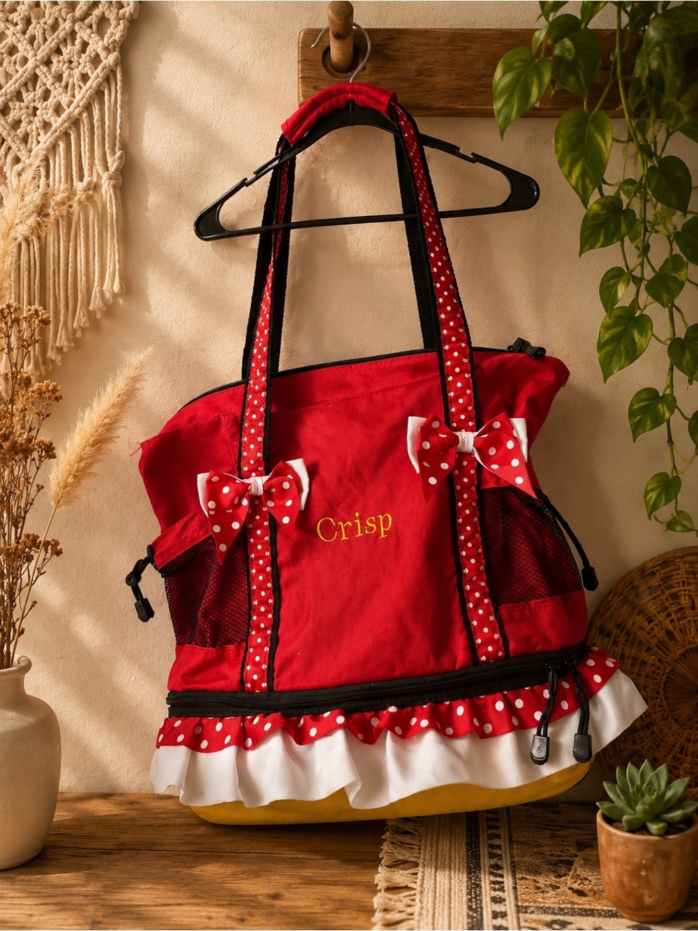 Disney Red Polka Dot Ruffle Tote with Yellow Base